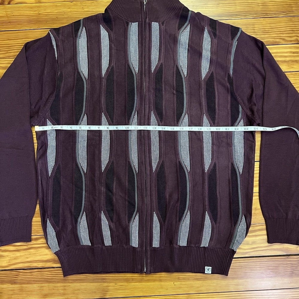 Stacy Adams Mens Knit Full Zip Sweater XL Maroon Geometric - Picture 6 of 9